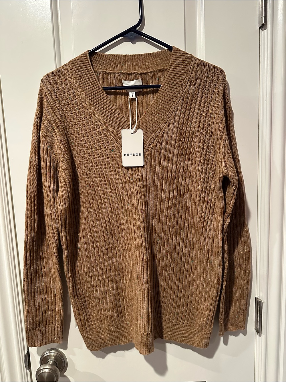 Women’s V-Neck Ribbed Sweater - Brown Confetti